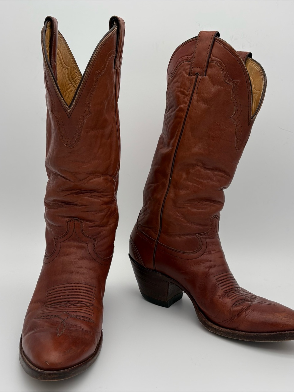 Vintage Justin 2557 Brown Leather Cowboy Boots USA Made Men 8.5 D / Women's 10